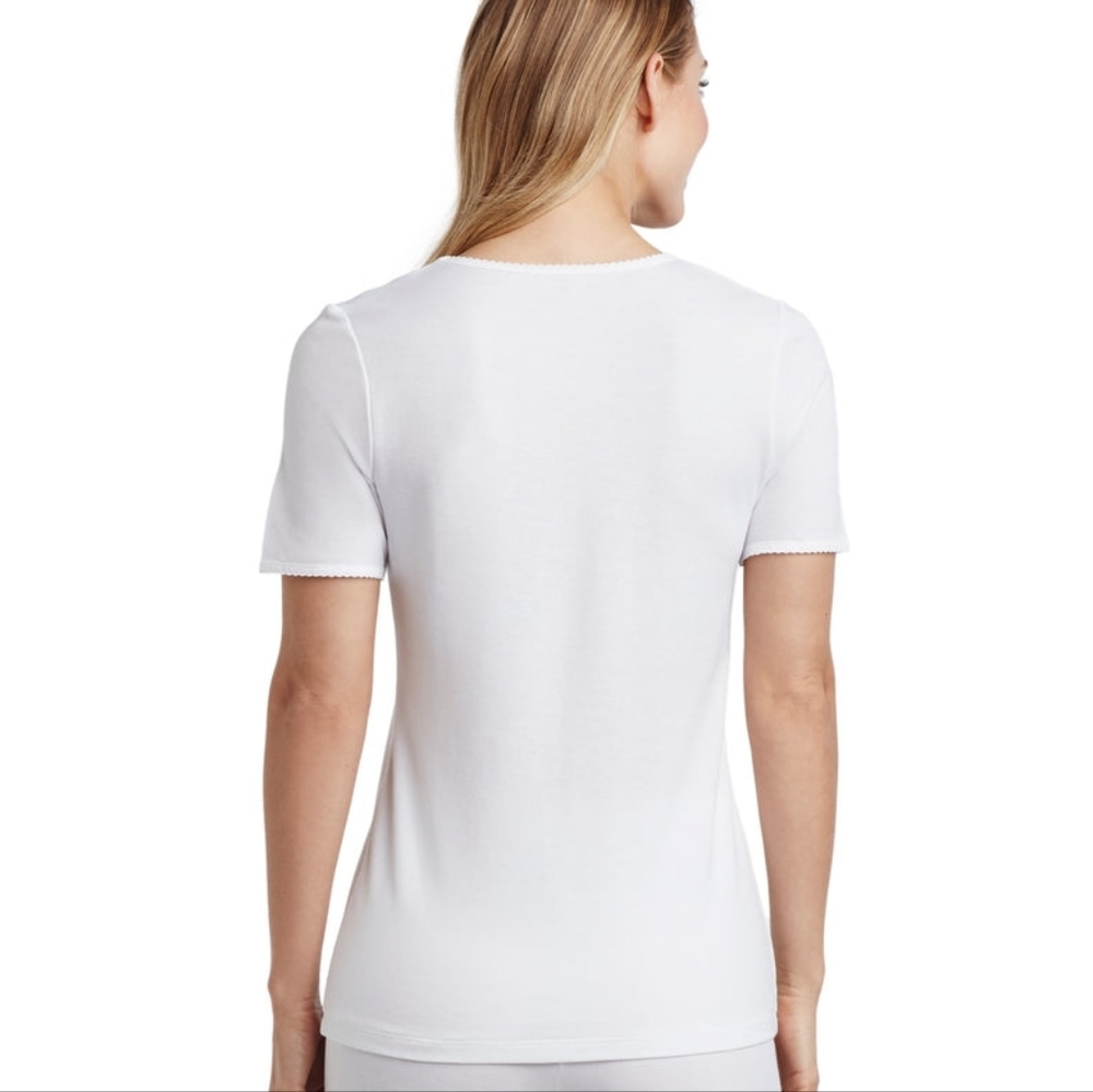 Cuddl Duds Women's Cream Short Sleeve V-Neck Tee - Picture 3 of 13